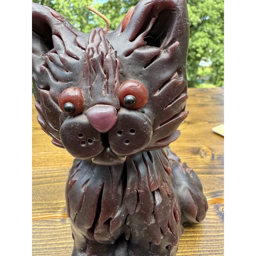 Brown Cat Candle‎ Sculpture Folk Art Kitty Figure Wax Decor 6
